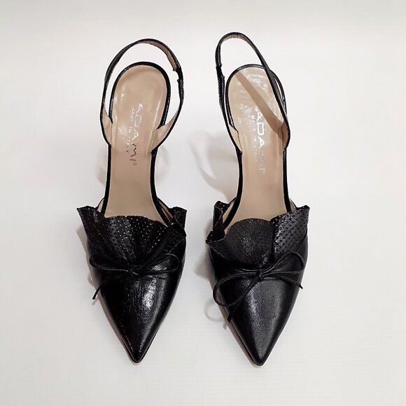ADAMI Pinup Stiletto Heel Pumps with Ruffle Detail in Jet Black Leather - Picture 3 of 15